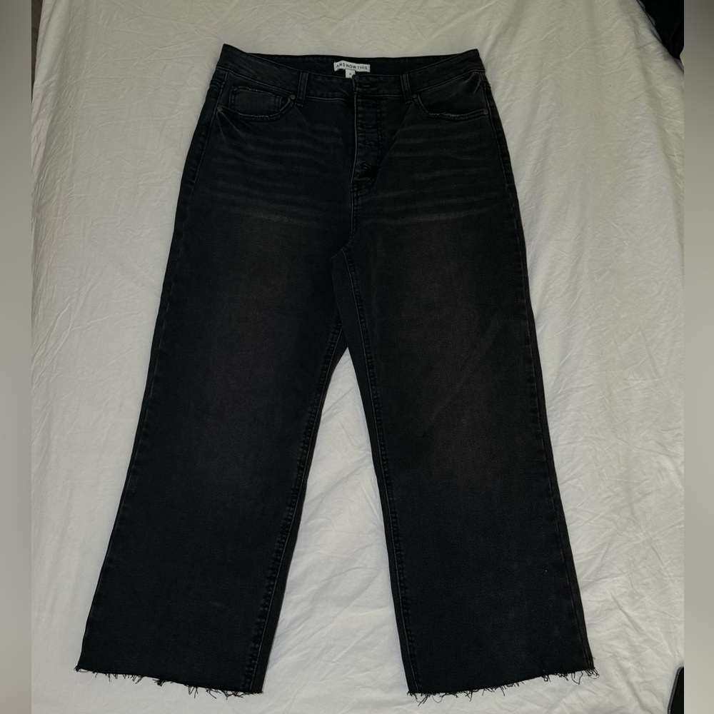 NWOT Jeans And Now This High Waist Wide-Leg Rip Crop Black Wash Size 31 Vintage - Picture 14 of 16